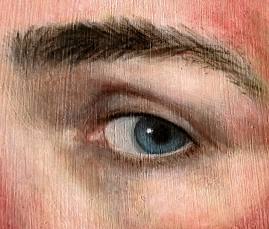 <p>Verstraten, Aline. <em>Het rood trekt nog weg </em>(<em>The red will fade</em>) detail. 2022, oil on panel, 15 x 20cm © Aline Verstraten.</p>